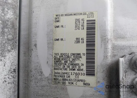 2012 Nissan Altima 2.5 S from USA, damaged, VIN 1N4AL2AP4CC176030